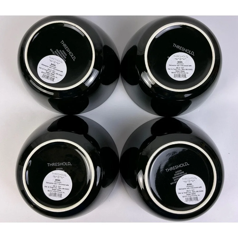 4 Threshold Avesta Stoneware Large Cereal Bowls‎ Black Dishwasher Microwave Safe